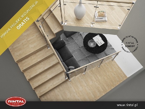 Rintal Polska, wiodący producent SCHODÓW do wnętrz oferuje swoim Klientom pomiar, projekt oraz fotorealistyczną wizualizację schodów GRATIS! Wzbogacona o nowe modele schodów oferta Rintal dostępna jest na naszej STRONIE INTERNETOWEJ www.rintal.pl. Nasi doradcy są do dyspozycji na terenie całego kraju. Umów się na BEZPŁATNY POMIAR !www.rintal.pl k.prabucka@rintal.pl+48 58 532 42 55