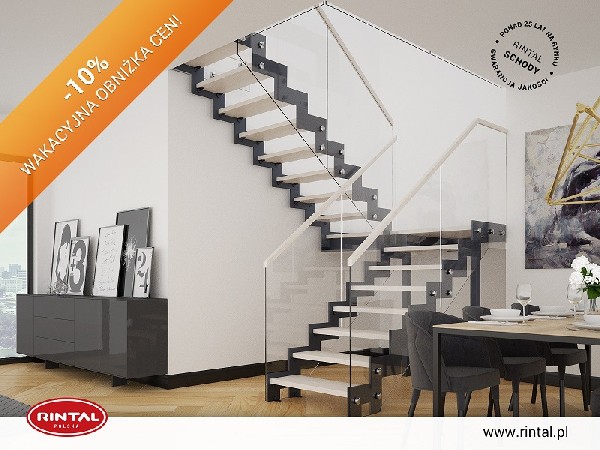 Jeśli chcesz wyposażyć swoje wnętrze w nowoczesne schody wiodącego na runku producenta Rintal Polska, to jest to idealny moment! Tylko w sierpniu obowiązuje atrakcyjna PROMOCJA na wszystkie modele. Od 01.08 do 31.08.2020 r. możecie Państwo skorzystać z WAKACYJNYCH OBNIŻEK CEN. Oferta upoważnia do skorzystania ze zniżki cenowej w wysokości 10% na wszystkie modele schodów zakupione wraz z poręczą i montażem. Promocja nie dotyczy poręczy, balustrad i montażu schodów.Zapraszamy do zapoznania się ze szczegółami promocji, a także ze wzbogaconą o nowe modele schodów ofertą Rintal. Wszystkie informacje dostępne są na stronieinternetowej: www.rintal.pl.Doradcy Rintal są do dyspozycji na terenie całego kraju. Pomiar, projekt oraz fotorealistyczna wizualizacja schodów GRATIS!www.rintal.plk.prabucka@rintal.pl+48 58 532 42 55