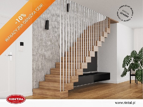 Jeśli chcesz wyposażyć swoje wnętrze w nowoczesne schody wiodącego na runku producenta Rintal Polska, to jest to idealny moment! Tylko w sierpniu obowiązuje atrakcyjna PROMOCJA na wszystkie modele. Od 01.08 do 31.08.2020 r. możecie Państwo skorzystać z WAKACYJNYCH OBNIŻEK CEN. Oferta upoważnia do skorzystania ze zniżki cenowej w wysokości 10% na wszystkie modele schodów zakupione wraz z poręczą i montażem. Promocja nie dotyczy poręczy, balustrad i montażu schodów.Zapraszamy do zapoznania się ze szczegółami promocji, a także ze wzbogaconą o nowe modele schodów ofertą Rintal. Wszystkie informacje dostępne są na stronieinternetowej: www.rintal.pl.Doradcy Rintal są do dyspozycji na terenie całego kraju. Pomiar, projekt oraz fotorealistyczna wizualizacja schodów GRATIS!www.rintal.plk.prabucka@rintal.pl+48 58 532 42 55