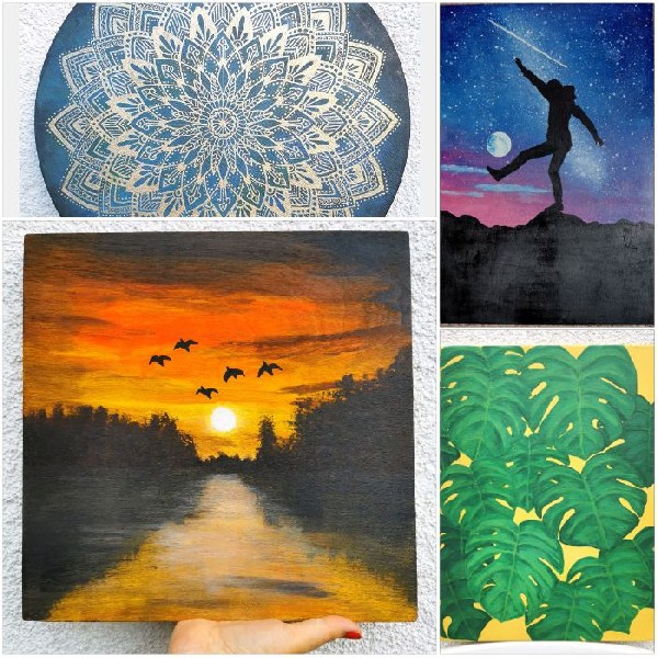 Obrazy, Metryczki Na Desce Ręcznie Malowane