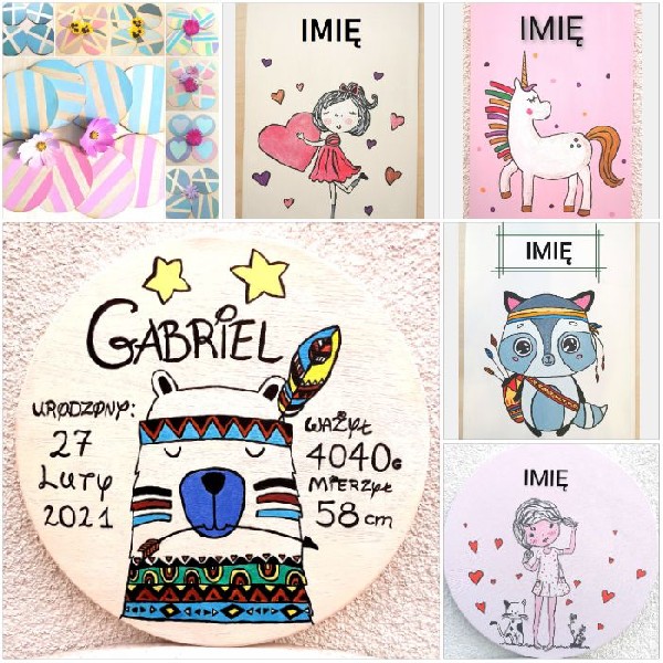 Obrazy, Metryczki Na Desce Ręcznie Malowane 2