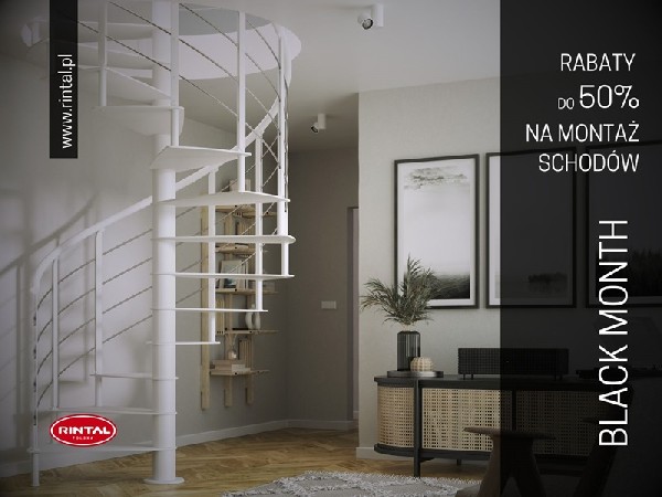 Black Month w Rintal Polska to najlepsza okazja na zakup schodów w bardzo atrakcyjnej cenie. Nasza firma zapewnia wyjątkowe promocje trwające przez cały listopad, które umożliwią Ci upiększenie wnętrza i jednocześnie zaoszczędzenie dużo pieniędzy. Oto, co mamy do zaoferowania:**Schody Knock 06 z Rabatem do 25%**: Nasze popularne schody Knock 06 teraz dostępne są w niesamowitej cenie. Klasyczny design i trwała jakość stworzą w Twoim domu niepowtarzalną atmosferę. Nie przegap okazji na zaoszczędzenie 25%!**Montaż Schodów z Rabatem do 50%**: W naszym zestawie Black Month oferujemy również specjalną promocję na montaż schodów. Teraz możesz cieszyć się pięknymi schodami w swoim domu, przy obniżonych o 50% kosztach montażu.**Schody z drewna jesionowego z rabatem do 40%**: Jeśli marzysz o eleganckich schodach z drewna jesionowego, to jest właściwy moment. Teraz możesz oszczędzić 40% przy zmianie ze standardowego gatunku drewna na jesionowe.Nie przegap tych wyjątkowych ofert listopadowych  Black Month w Rintal Polska to idealna okazja, aby zainwestować w piękne, nowoczesne schody. Poznaj także nasze nowości produktowe: Niesowicie designerskie i niepowtarzalne schody Expresia oraz wyrafinowane, ?zakręcone? schody Trio Metal.Teraz schody stają się sztuką.?www.rintal.pl e-mail: schody@rintal.pltel. dział handlowy: +48 58 532 42 55