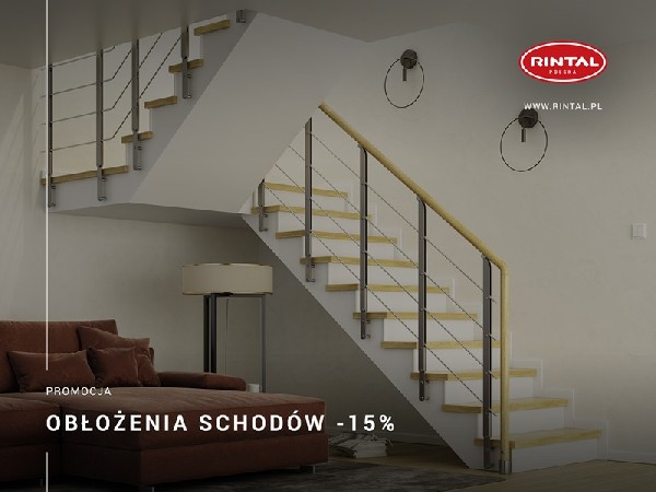 Rintal Polska, wiodący producent SCHODÓW do wnętrz organizuje wyjątkową PROMOCJĘ: OBŁOŻENIA SCHODÓW BETONOWYCH  - Rabat 15%! Czas na zmiany i piękne obłożenia schodów, zwłaszcza wiosną, gdy odświeżamy swoje wnętrza! Skorzystaj z bezpłatnego pomiaru i projektu. Promocja! Wizualizacja schodów w dedykowanym wnętrzu gratis! Szczegóły oraz wzbogacona o nowe modele schodów oferta Rintal dostępna jest na stronie www.rintal.pl. Zapoznaj się z rozbudowaną ofertą schodów i poręczy Rintal!Nasi doradcy są do dyspozycji na terenie całego kraju. Umów się na BEZPŁATNY POMIAR!?www.rintal.ple-mail: k.prabucka@rintal.pltel. Dział Handlowy: +48 585324255